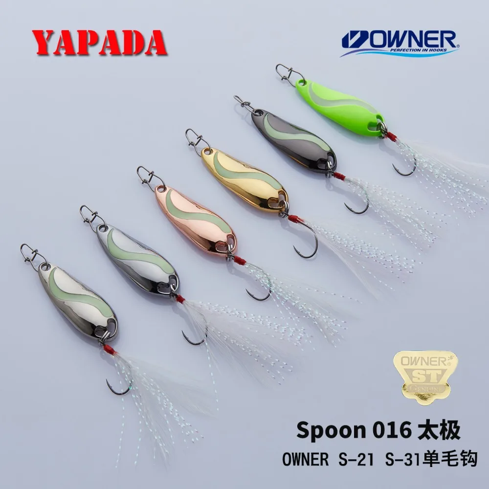 

YAPADA Spoon 016 TaiChi Luminous 2.5-7.5g OWNER Single Hook+Feather 30-45mm Multicolor Metal Zinc alloy Spoon Fishing Lures