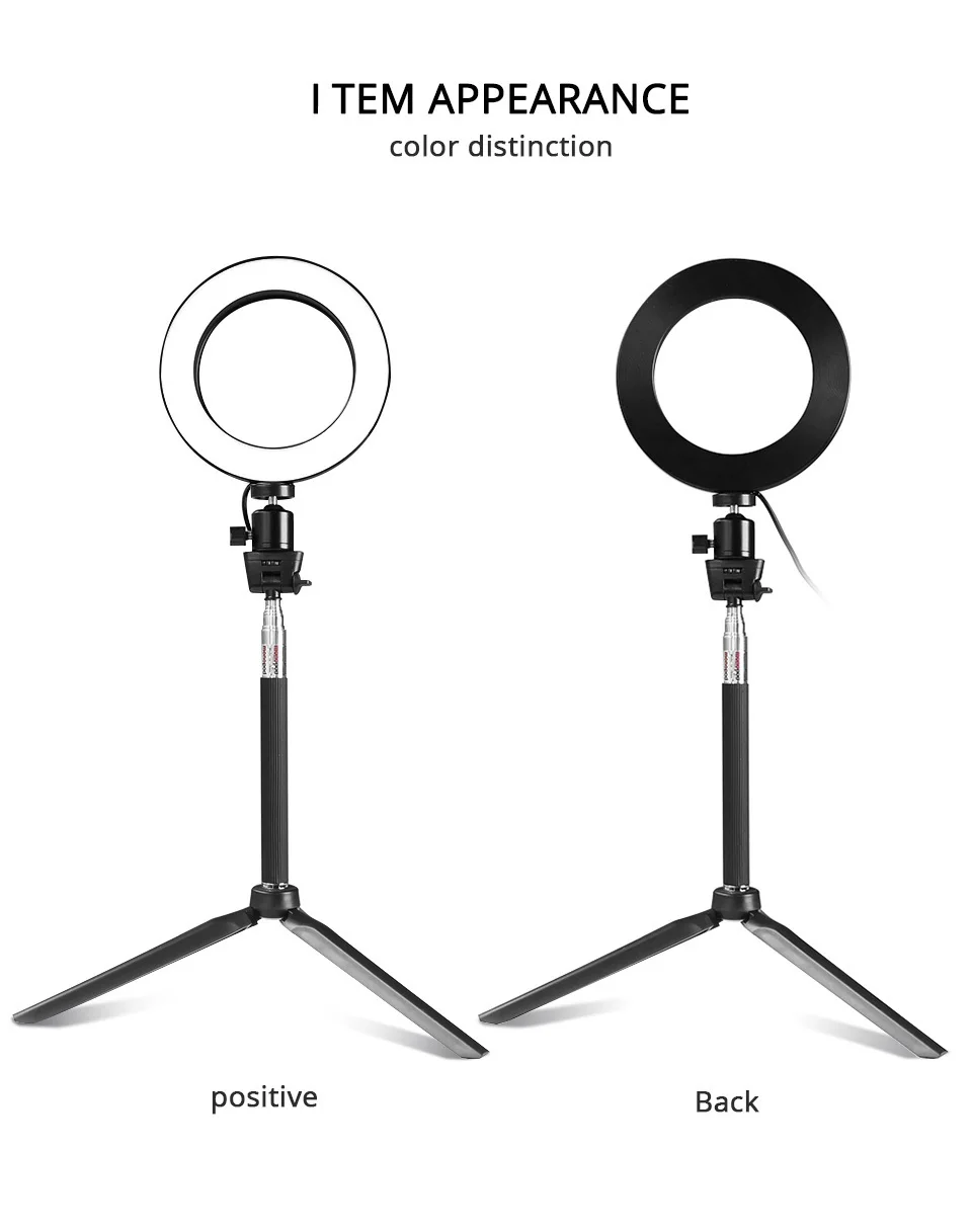 Travor 6-дюймовый светодиодный кольцевой светильник с растягивающейся штатив-Трипод стойка светильник кольцо затемнения настольная лампа круговой светильник для селфи для макияжа youtube