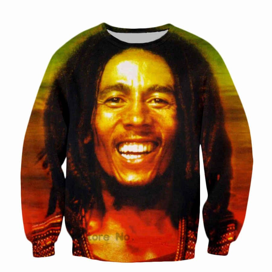 

2018 Fashion Men Women Long Sleeve Sweatshirt Very Popular Style Hoodies Bob Marley 3d Print Casual Pullover