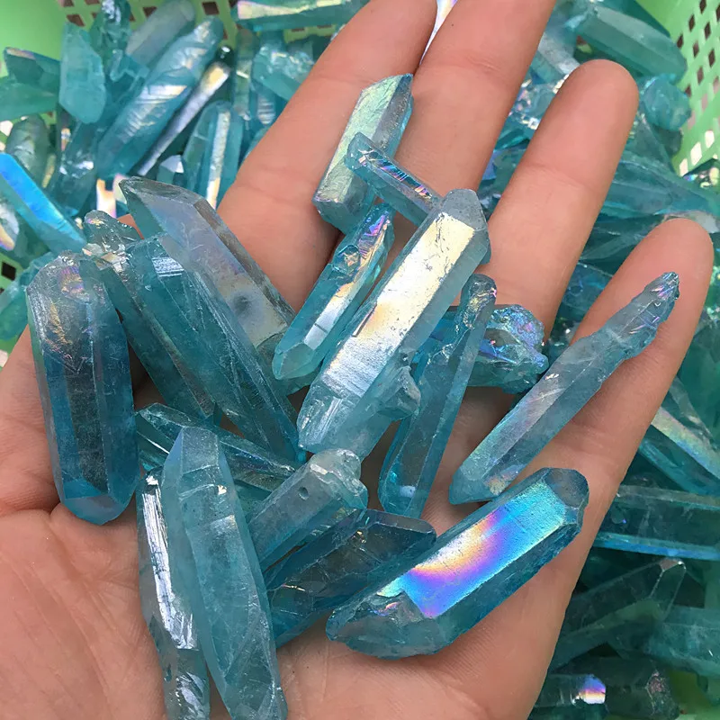 

Electroplated natural crystal column Blue plated single-point crystal column Pendant DIY