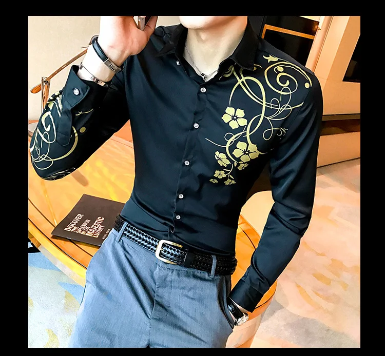 C610-p45 Весенняя кофта с длинными рукавами, мужчина в китайском стиле рубашка с принтом, большой код M-5XL (100 полиэфирное волокно)