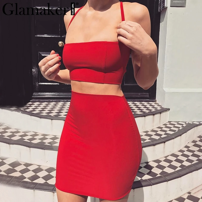 

Glamaker Backless lace up summer dress Women halter sexy dress vestidos Two-piece suit bodycon party beach sundress dress 2018