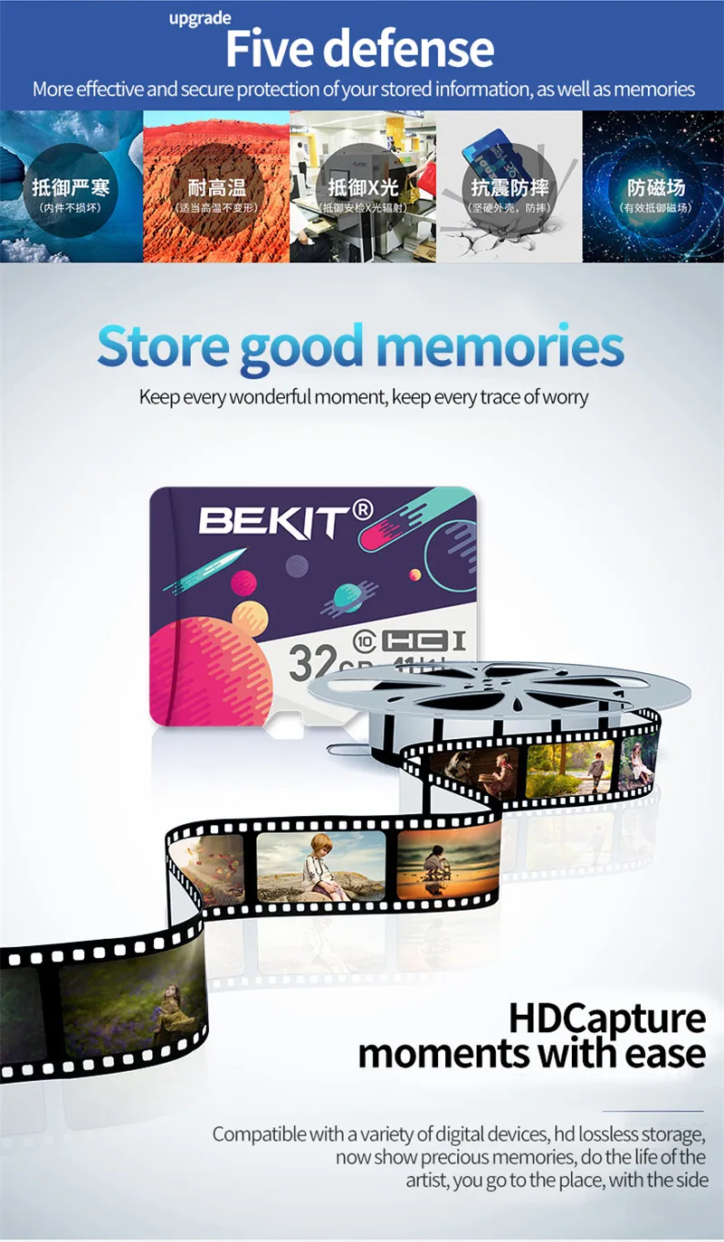 Bekit картой Micro SD объемом 16 Гб оперативной памяти, 32 Гб встроенной памяти, 64 ГБ 128 ГБ 256 Class10 TF карты A1 UHS-3 80 МБ/с. памяти microsd карты для samrtphone и настольный ПК