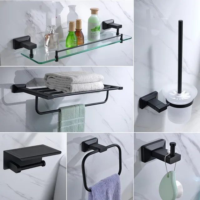 Più nuovo Nero Opaco ottone Pezzi Bagno Set di Accessori Hardware ... Più nuovo Nero Opaco ottone Pezzi Bagno Set di Accessori Hardware ...