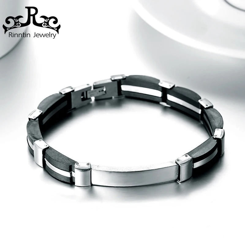 

ORSA JEWELS Stainless Steel Personality Men Bracelets Black Bangles Bracelet Made Of Silicone Fashion Male Jewelry DGTB17
