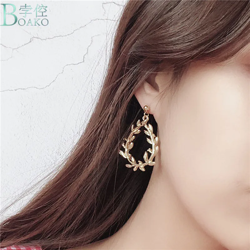 Женские серьги гвоздики BOAKO Glam вечерние с золотыми ушками пшеницы в подарок