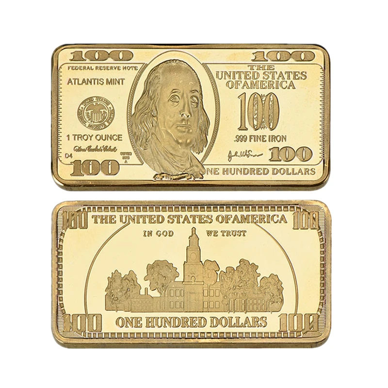 

24K Gold Bar with Plastic Display Frame 100 Dollar America Copy Coin USA Gold Plated Souvenir Buillion Collect Business Gift