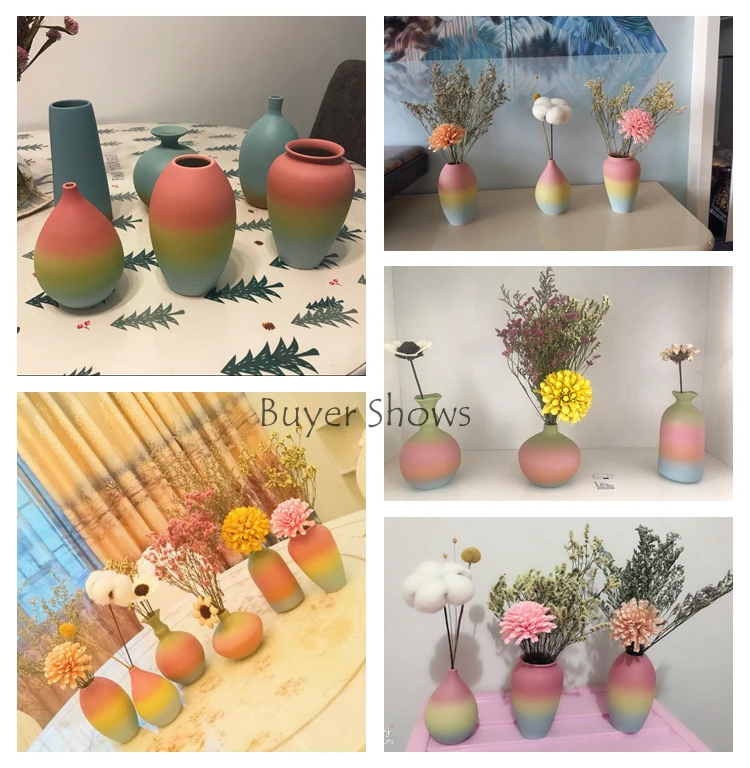 Современная ваза с радужным принтом, цветная керамическая ваза для цветов, 6 Дизайнов, Настольная мини декоративная домашняя ваза, центральная часть