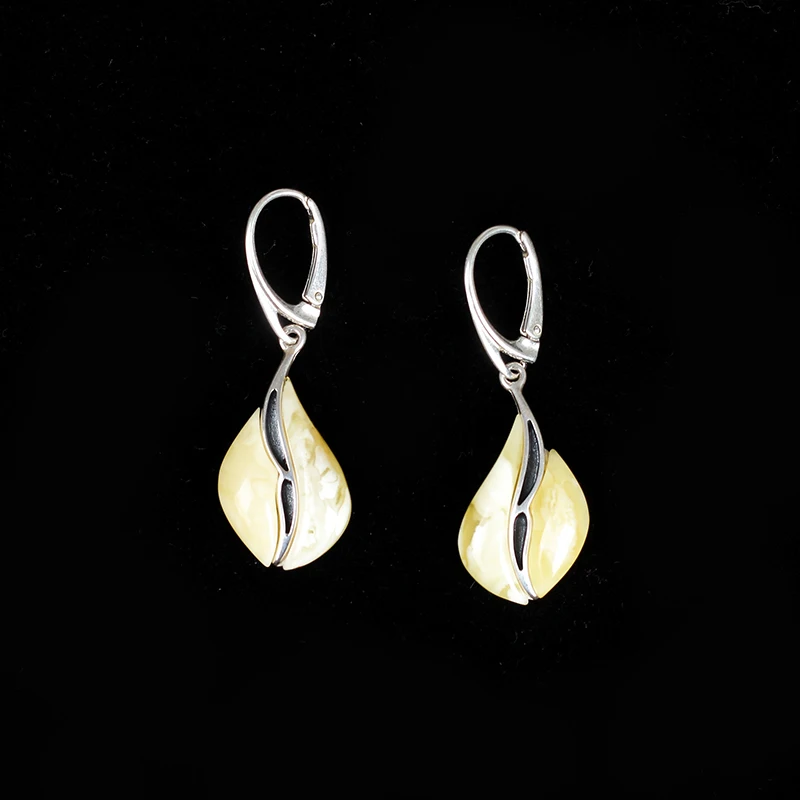 

JIUDUO jewelry Genuine luxury White honey earrings 925 sterling silver inlaid earrings Baltic amber beeswax Free shipping