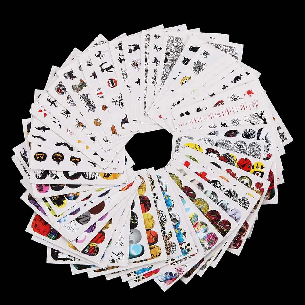 

48pcs Halloween Designs Nail Art Cool Decor Sticker Ghost Pumpkin Castle Skull Slide Manicure Sets Water Decals