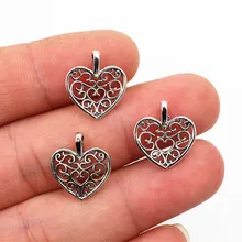 15 шт. Подвески милое ажурное сердце 16x14 мм Античная решений Подвеска fit, Винтаж тибетская Серебряная бронзовая, браслетов или бус своими руками