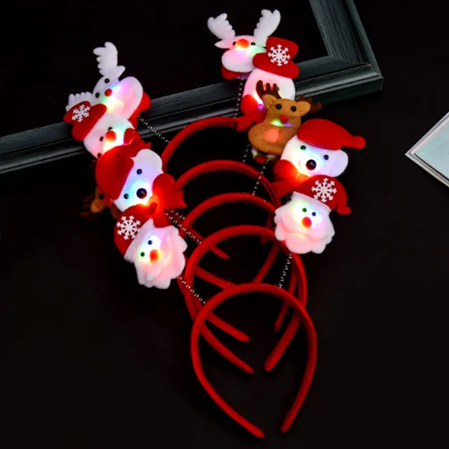 LED Flashing Christmas Headbands Kids Adults Santa Deer Light Up