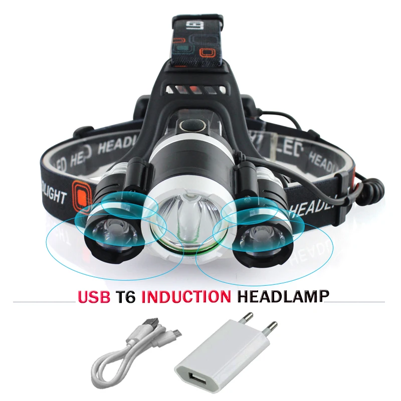 Мощный налобный фонарь cree xml t6 + ИК датчик usb зарядка Фары Водонепроницаемый