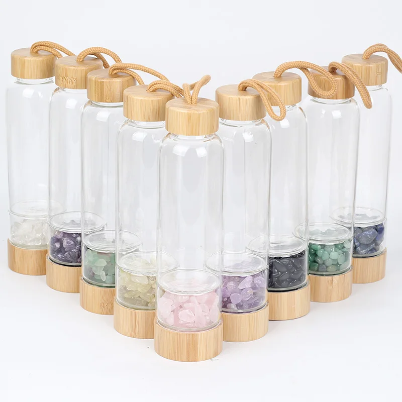 Natural Crystal Quartz Water Bottle Gemstone Glass Elixir Water Bottle