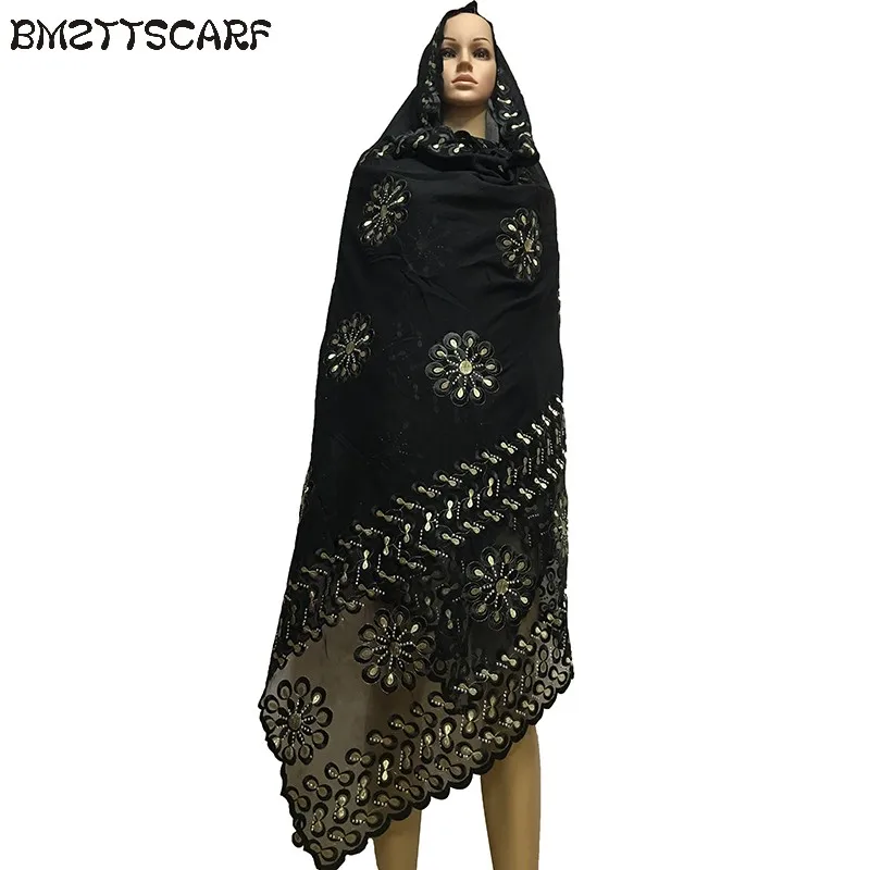 

New african women scarfs muslim women big embroidery cotton scarf cotton match net embroidery scarf with stones