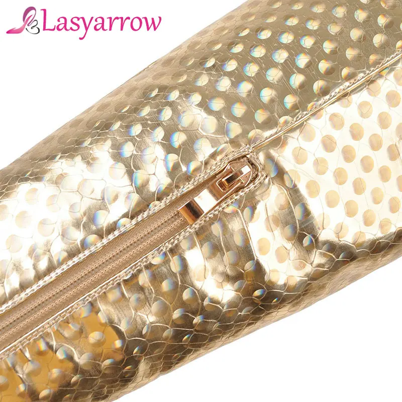 Пикантные женские сапоги Lasyarrow золотистые серебристые лакированные кожаные на