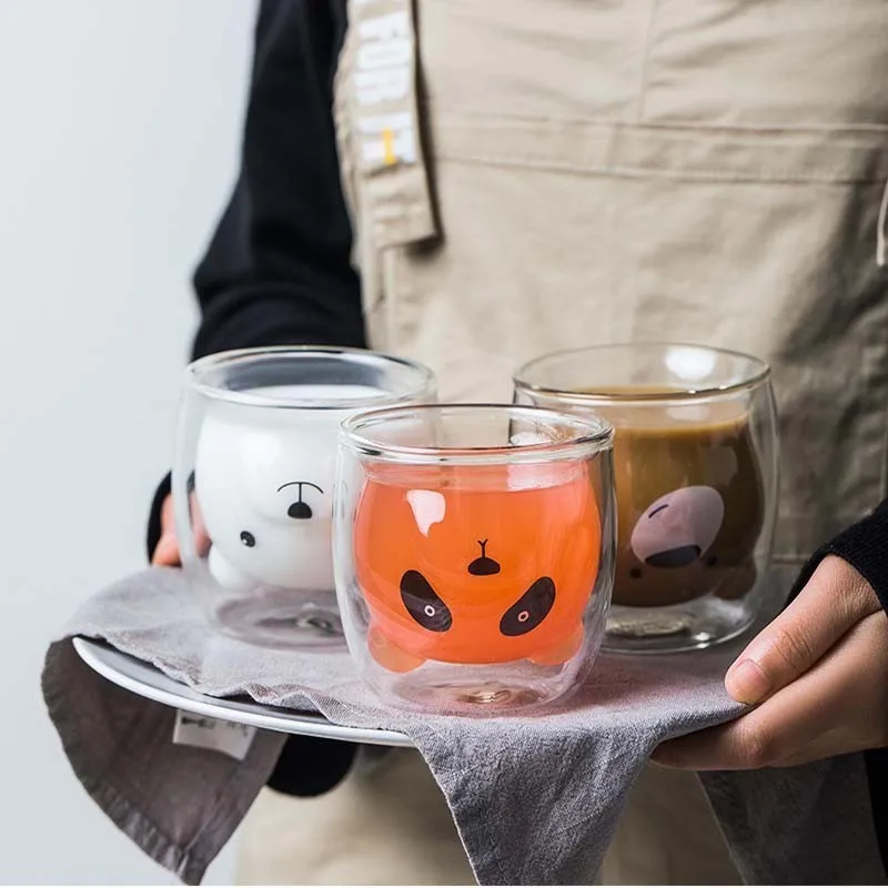 

Cartoon Cute Double Wall Glass Mugs Creative Tea Coffee Mug Milk Beer Wine Lemon Cup Transparent Heat-resistant Drinkware