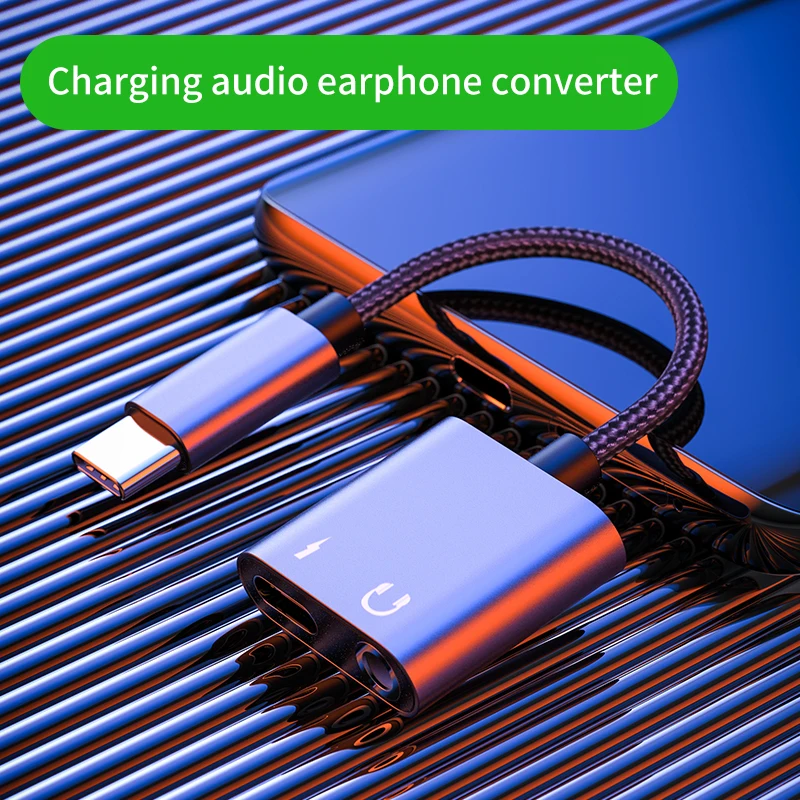 

Type-C Earphone Converter 2 in 1 Charging Audio Adapter Type-C To 3.5mm Earphone Splitter Audio Cable Charging Adapter