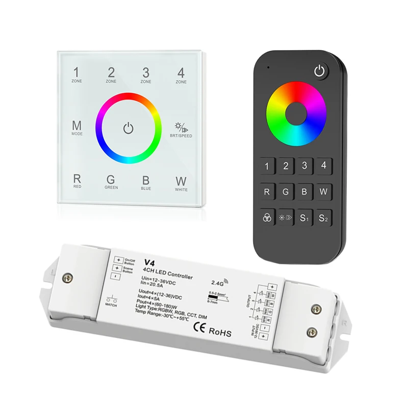 

New Led rgbw Strip controller Wall Touch panel 2.4G RF Remote 12V Led strip rgbw controller RT9 Wireless Remote 4CH*5A Receiver