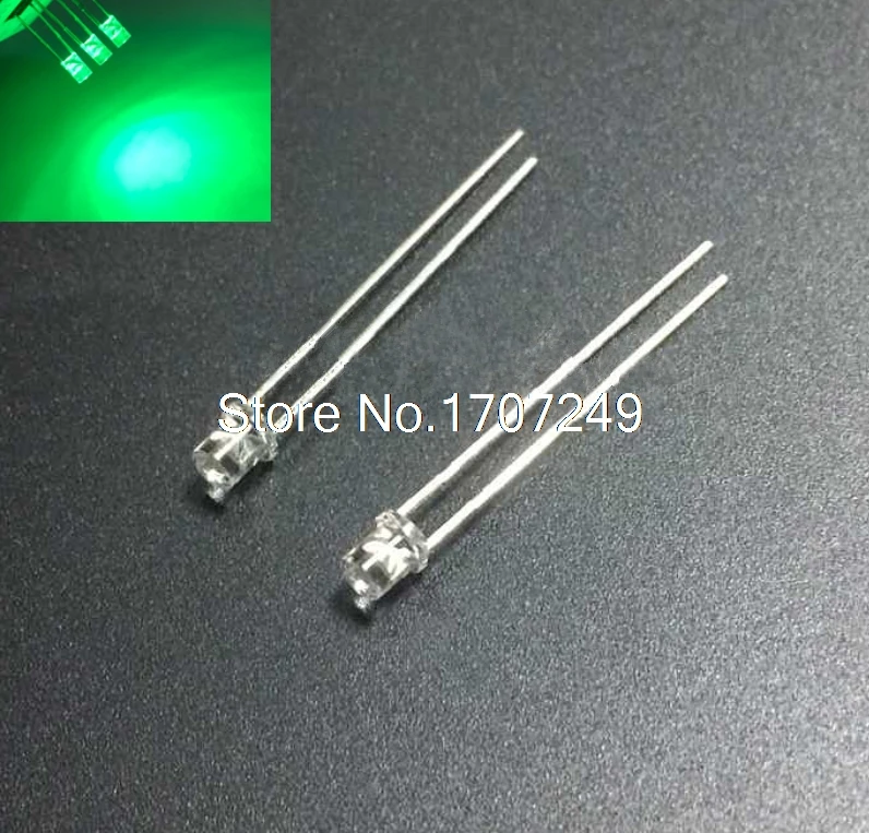 

1000pcs 3mm LED Diode Green Flat Top Light Transparent Wide Angle Clear Lens 20mA 3V DIY LED Light Emitting Diode Lamp