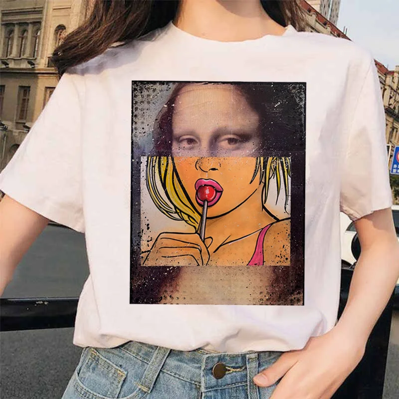 Mona Lisa футболка уличная одежда Хип Хоп Стиль повседневные друзья короткий рукав Harajuku футболки женские 90S забавные