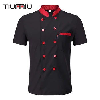 

M-3XL New Wholesale Unisex Kitchen Bakery Food Service Chef Uniform Short Sleeve Breathable Double Breasted Chef Jackets & Apron