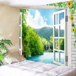 3D пейзаж за окном настенный гобелен постельное покрывало, пляжное полотенце Настенный декор гобелены Boho покрывало йога коврик