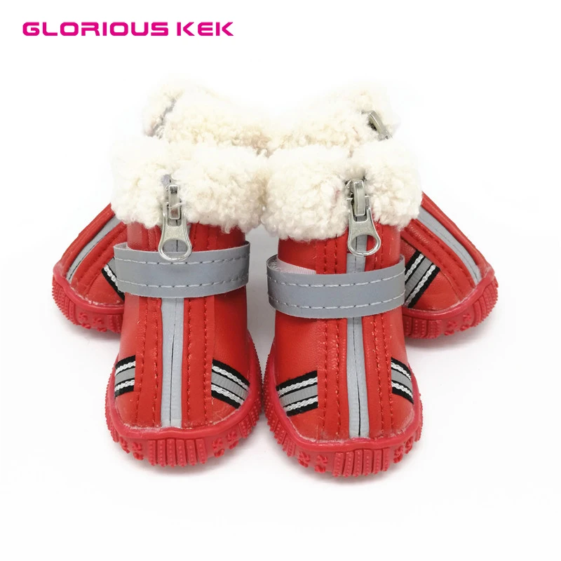 

GLORIOUS KEK Dog Shoes Pet Snow Boots Winter Warm Dog Boots for Small Dogs Chihuahua Reflective Sherpa Leather Waterproof Boots