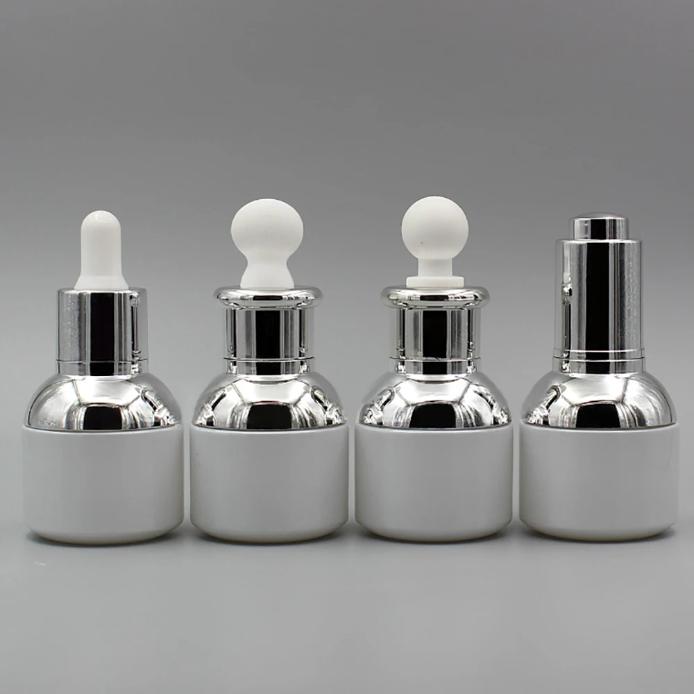 

luxury 30ml white glass oil bottle with silver dropper cap ,1 oz white glass dropper bottle