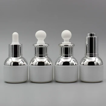 

luxury 30ml white glass oil bottle with silver dropper cap ,1 oz white glass dropper bottle