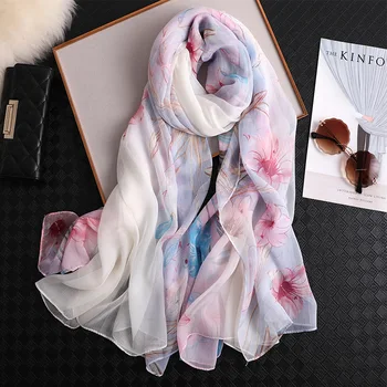 

Fashion Women Silk Scarf Floral Print Foulard Shawls Wraps Wrinkle Soft Beach Pashmina Hijab Bandana Scarves
