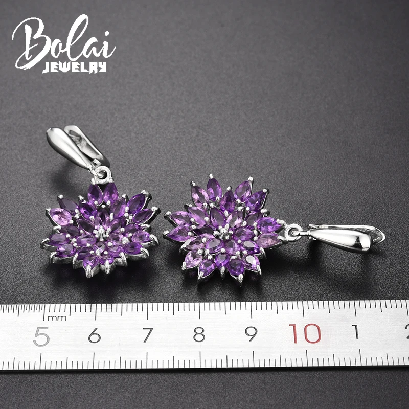 Bolaijewelry, Natural 14ct Africa Amethyst gemstone clasp earring 925 sterling silver solid clasp dangle earring for women