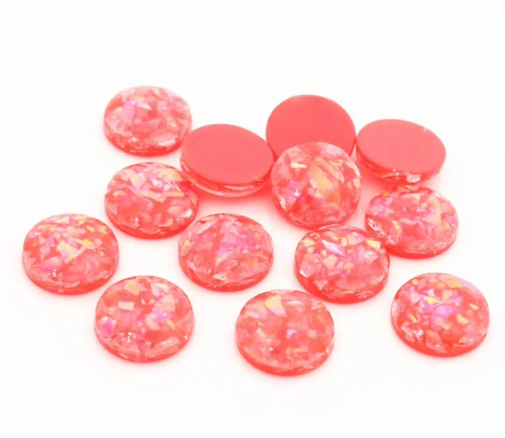 

New Fashion 40pcs 12mm Red Colors Built-in metal foil Flat back Resin Cabochons Fit 12mm Cameo Base Cabochons-V1-26