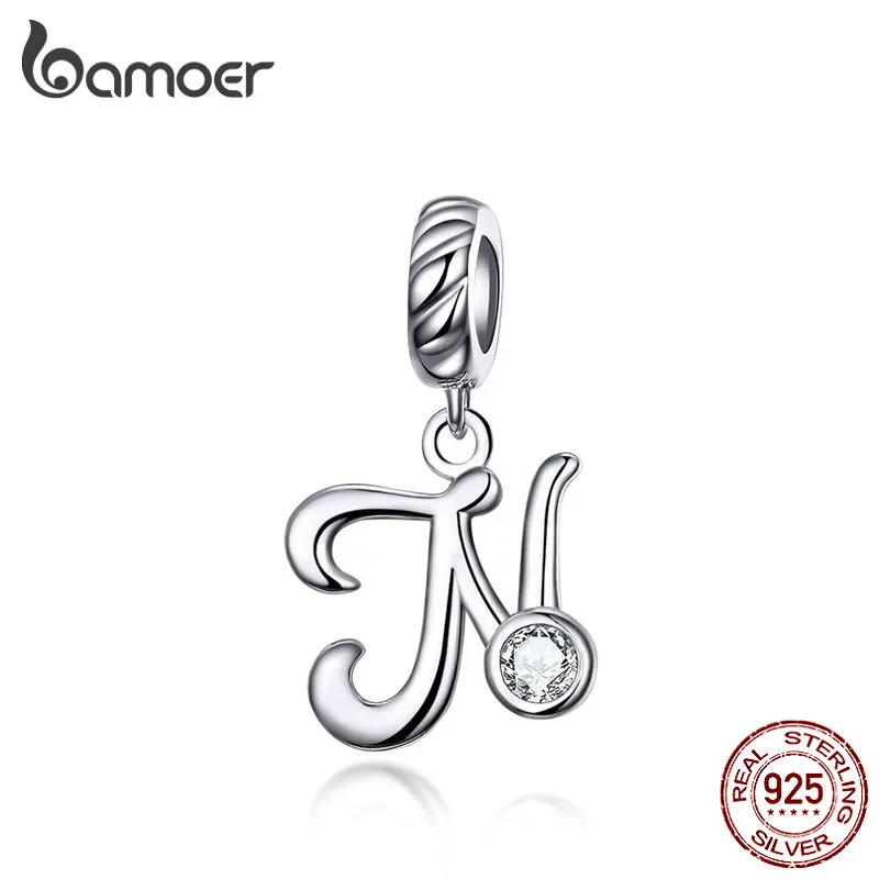 BAMOER 26 Letters alphabet Pendant 925 Sterling Silver Handwritten Language Pendants Charm for Bracelets and Necklace SCC1183 gold ring 925 Silver Jewelry