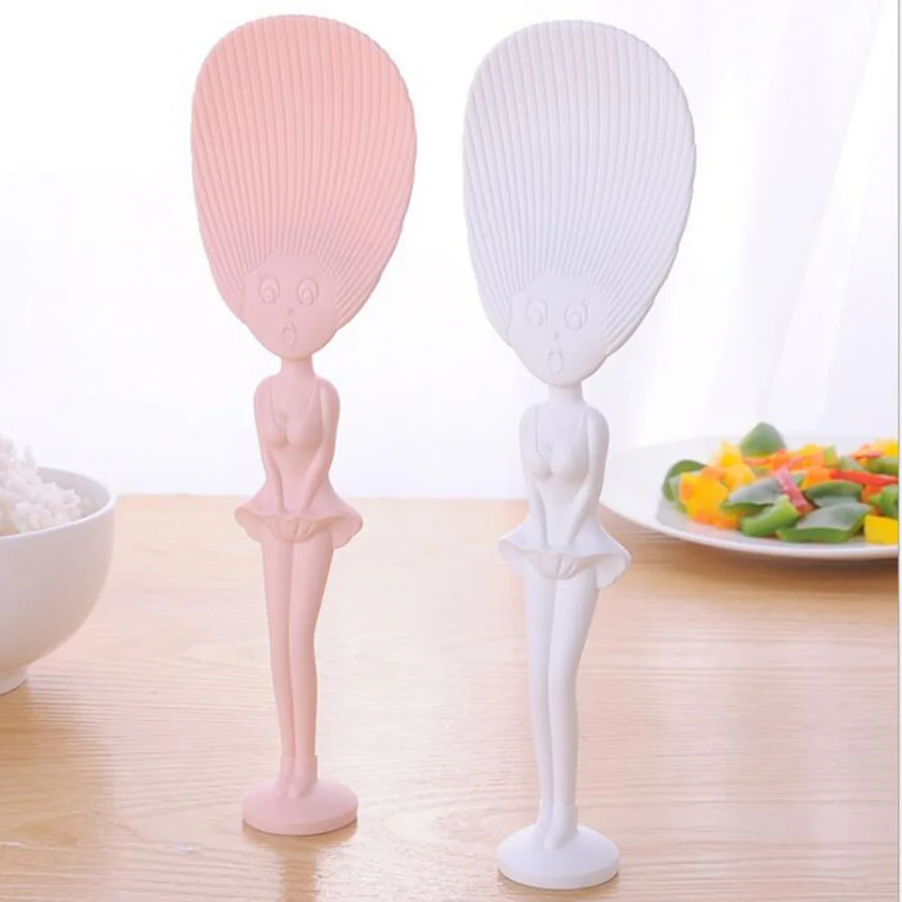

1pc Rice Spoon Creative Girls Type Non Sticky Vertical Stand Rice Scoop Soup Sauce Ladle Plastic PP Kitchen Tools