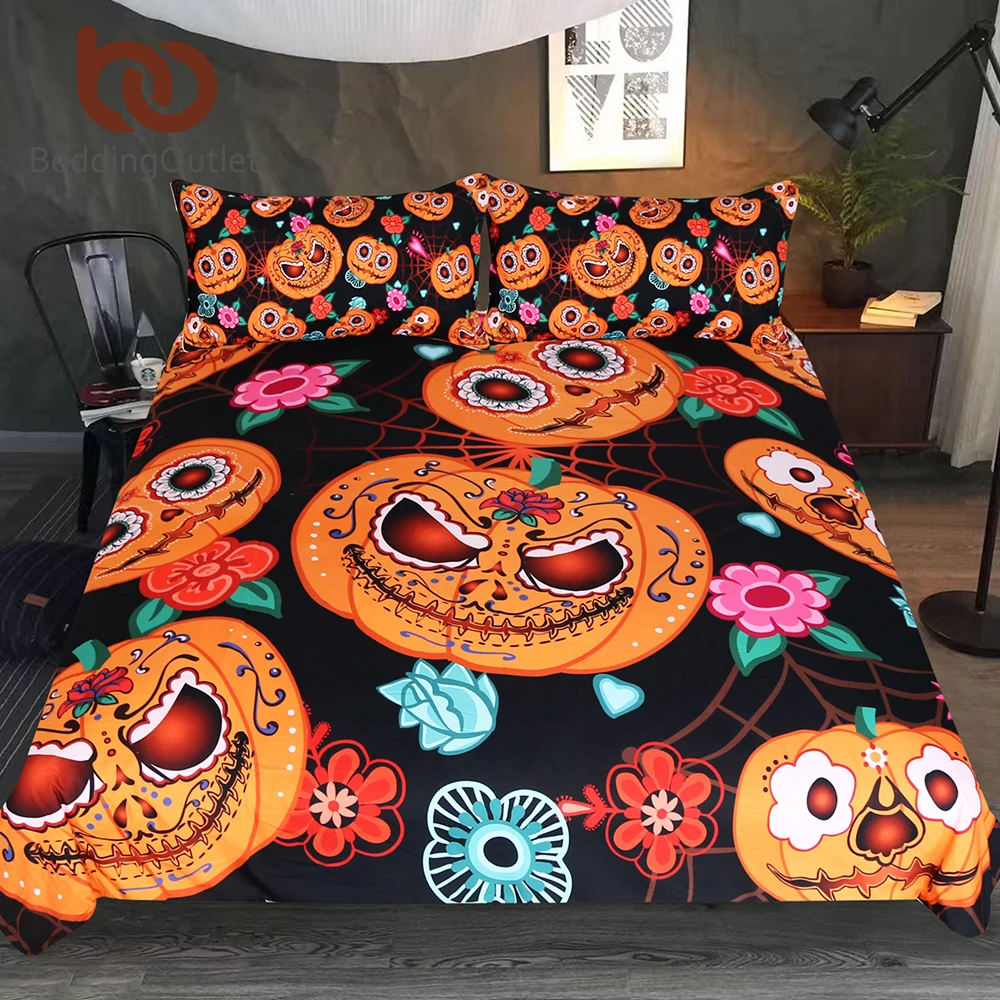 

BeddingOutlet Cartoon Pumpkin Kids Bedding Set Cobweb Duvet Cover Set Nightmare Bedclothes for Halloween Flowers Home Textiles