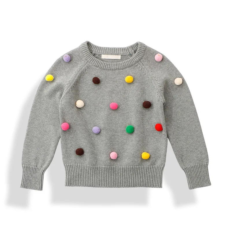 

2018 Winter Children Pompom Sweaters Girls Cotton Wool Sweater Baby Girl Winter Clothing