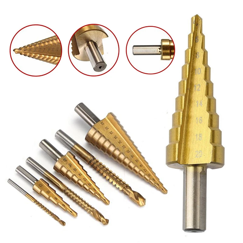 

6Pcs x 4-32mm HSS Steel Titanium Coated Step Drill Bit Hole Cutter Metal Tool