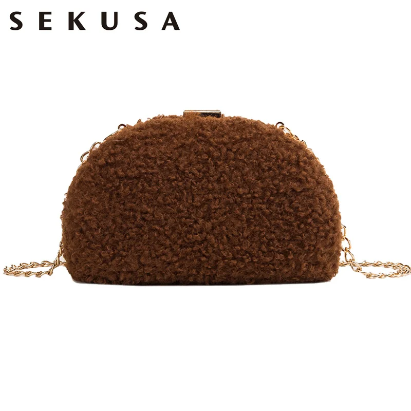 

SEKUSA New arrival Winter Women Fashion Korean Style Clutches Fur Faux Small Chain Shoulder Causal Shoulder Evening Bags