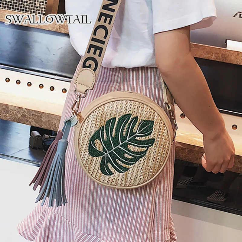 2018 Round Straw Bags Women Summer Rattan Bag Handmade Woven Beach Cross Body Bag Circle Bohemia ...