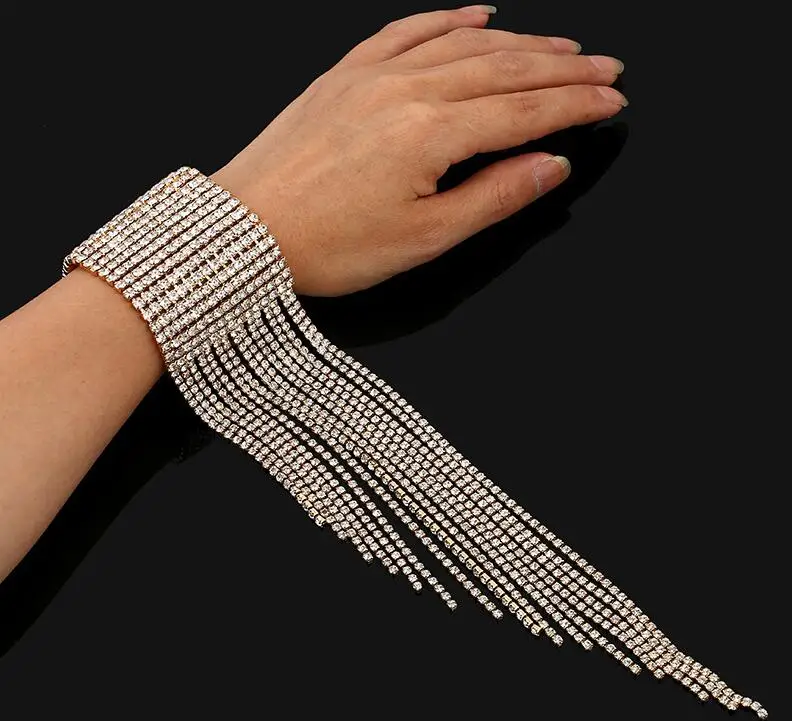 

Exaggerated luxury multi-row multi-layer flash rhinestone shiny long tassel nightclub stage performance bracelet