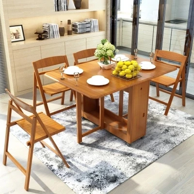 Solid wood dining table folding table simple retractable oak table household small dining table