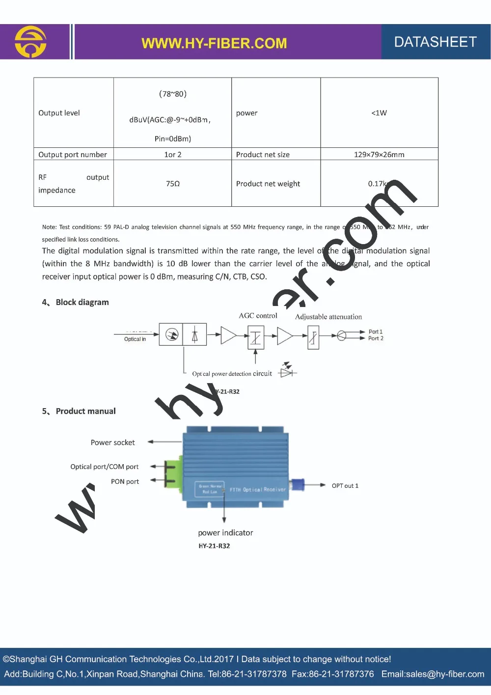 FTTH WDM Receiver HY-21-R322