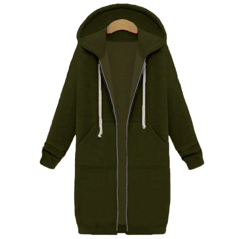  Oversized Autumn Women Casual Long Hoodies Sweatshirt Coat Pockets Zip Up Outerwear Hooded Jacket P