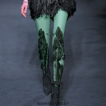 

thick velvet hand-painted tree printing pantyhose