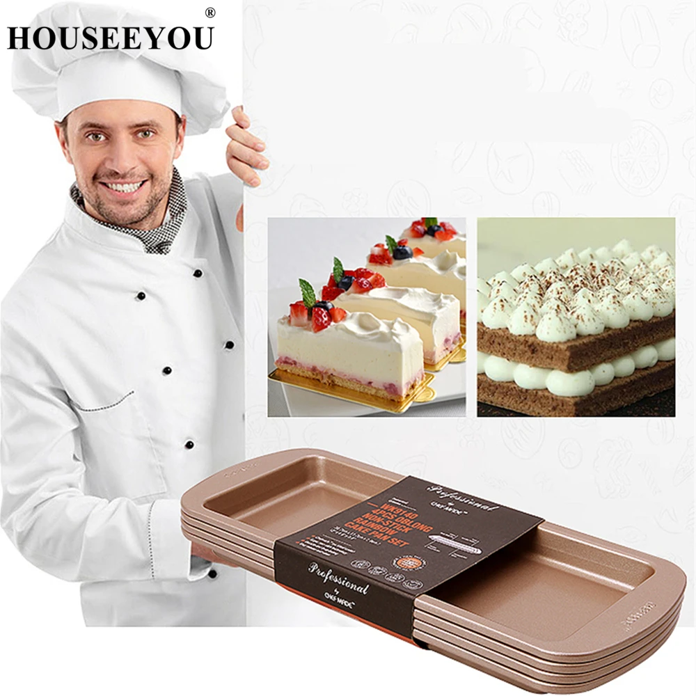 

4Pcs/set Oblong Non Stick Rainbow Cake Pans Cake Molds Bakeware Baking Tray Dish Cake Pie Oven Form Metal Home Cook DIY Tools