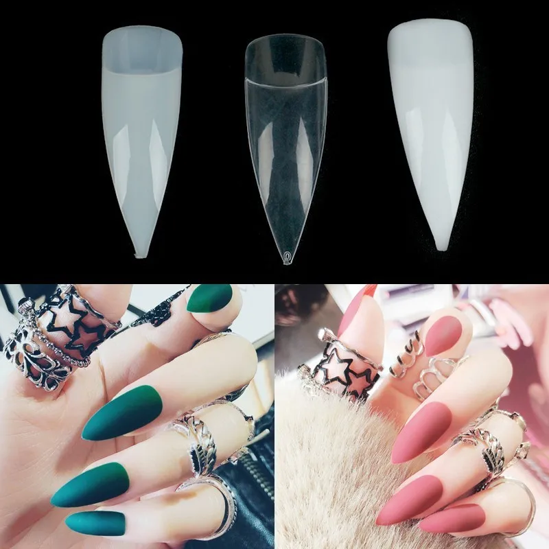 

100Pcs/box Natural White Transparent False Nails Half Nail Tips Oval Sharp End Stiletto Long DIY Manicure Artificial Nails