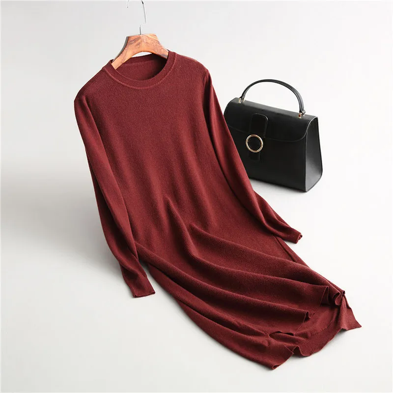 

J117 Brief design o neck long sleeve loose sweater dress Ladies autumn knitted vestidos casual match all dresses