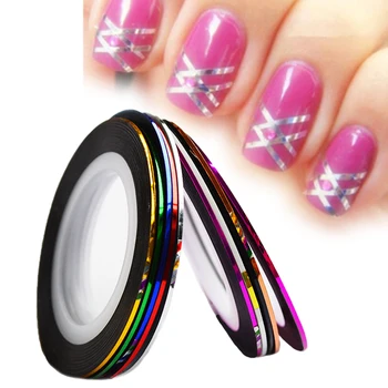 

10Colors/lot Laser Striping Tape Nail Art Line Sticker DIY Decals UV Gel Acrylic Nail Tips Decoration Tool BENC391