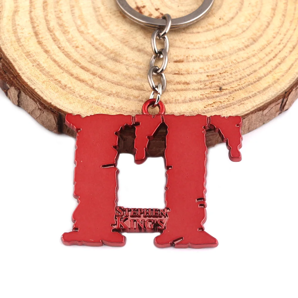 

RJ Hot Red Blood Stephen King's IT Keychain Letter IT Zinc Alloy Metal Pendant Car Keyring&Necklace Men Women Chaveiro Gifts